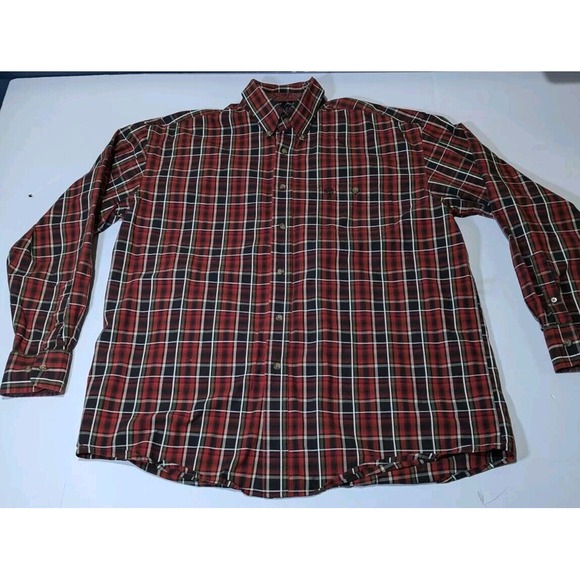 Wrangler Other - WRANGLER GEORGE STRAIT Mens XL Red White‎ 100%cotton Plaid Flip Cuff Button Down